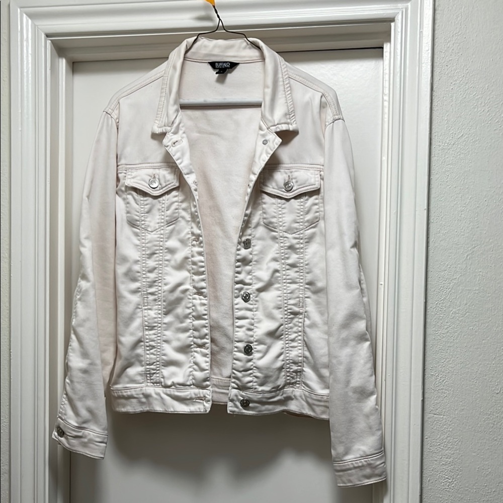Buffalo David Bitton Soft Pink Jean Jacket with Classic Collar and Cropped Fit